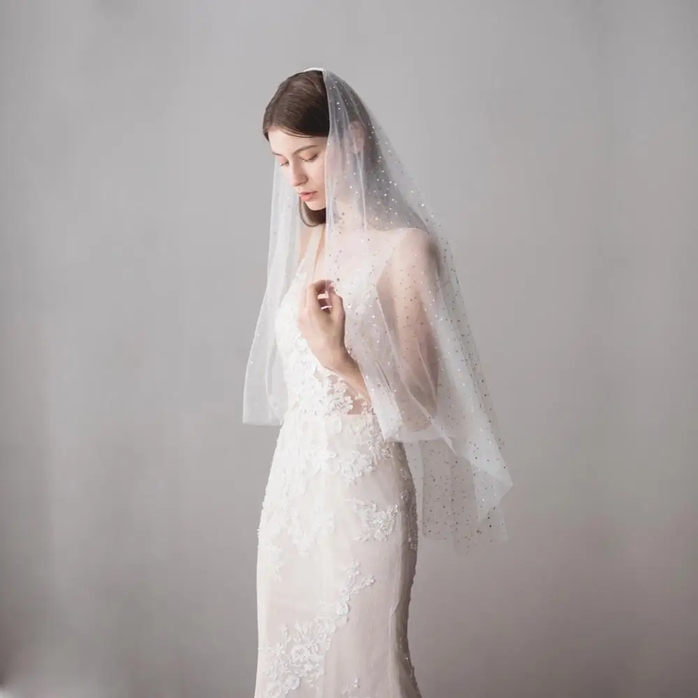 Красивые звезды Свадебные Короткие Свадебная Фата с расческой свадебная фата