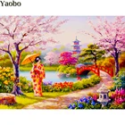 5D алмазная живопись, полная вышивка, квадратная, круглая Алмазная вышивка, Японская женщина, сад, весенний пейзаж, пазл, украшение для дома, подарок