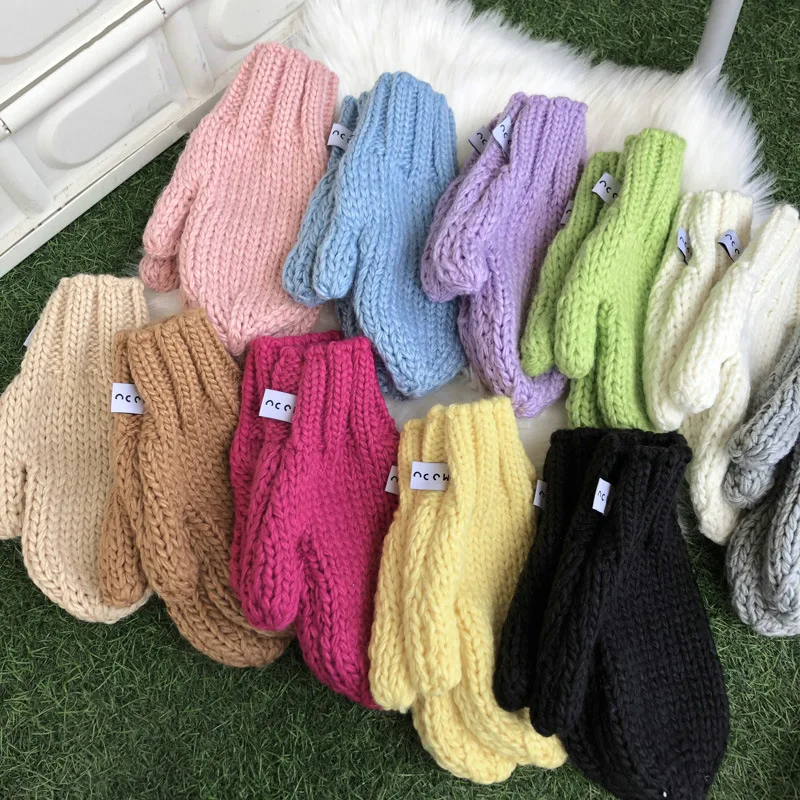 

Thick Thread Stick Needle Soft Full Finger All-inclusive Student Gloves Solid Color All Fingers Winter Women Gloves Mittens