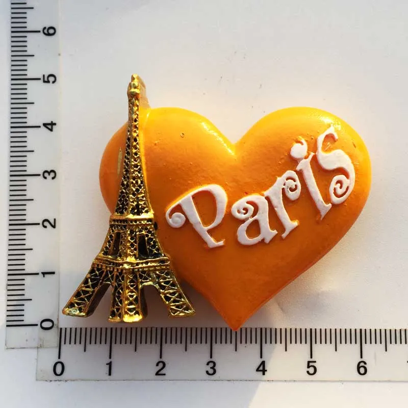 France Paris Eiffel Tower Creative Heart Shaped Resin Painted Tourism Memorial Crafts Magnet Fridge | Дом и сад