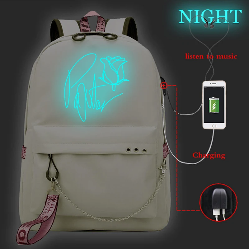 

Fashion Luminous Backpack Payton Moormeier USB School Bag Korean Style Teen Women Leisure Schoolbag Payton Moormeier Mochilas