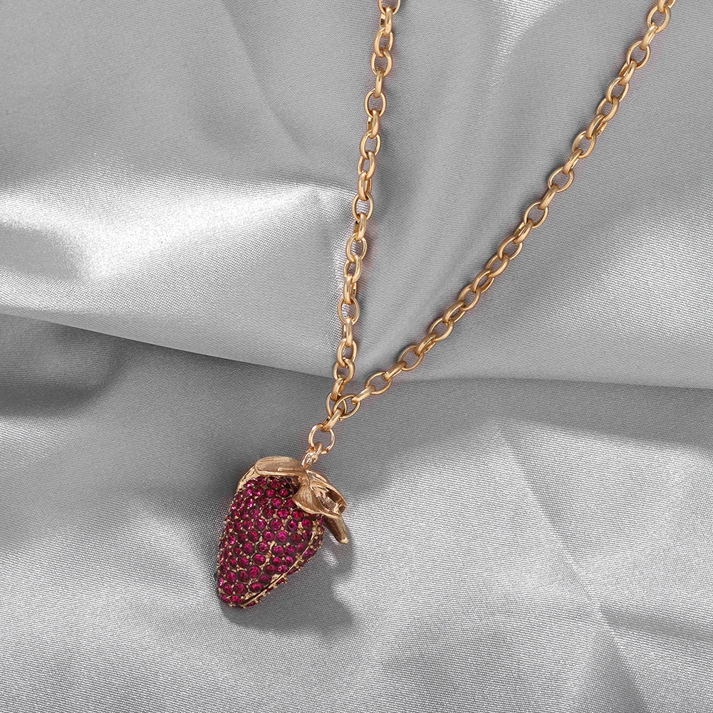 

Girlgo ZA* Fruit Strawberry Crystal Rhinestone Pendant Necklace Choker for Women Spring Summer Beach Party Necklace Jewelry Gift