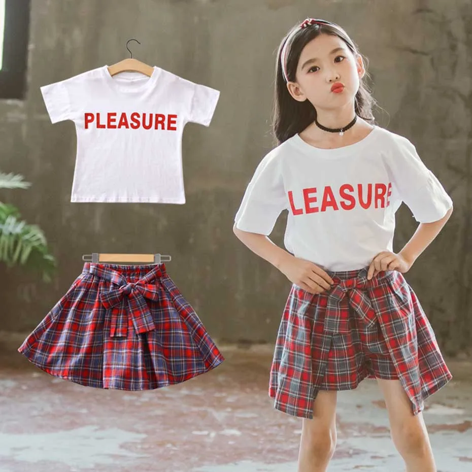 Одежда для девочек футболка с буквенным принтом и юбка комплект из 2 предметов