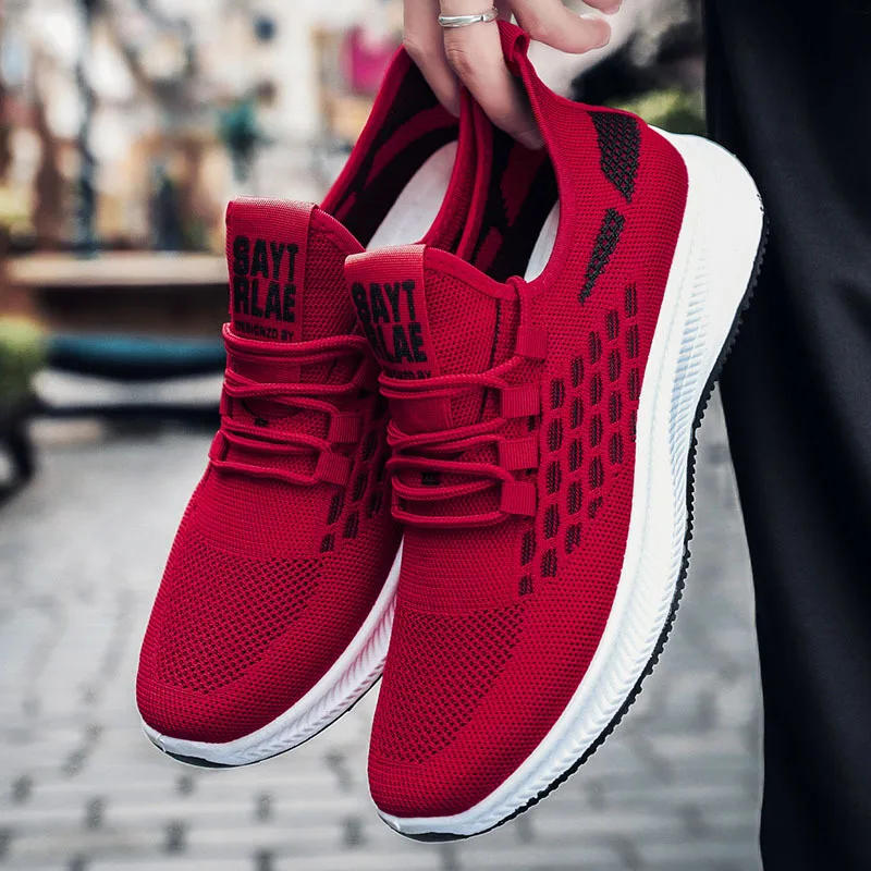 

Кроссовки мужские сетчатые на массивной подошве, Повседневная дышащая легкая мягкая нескользящая обувь для бега, черные, красные, белые