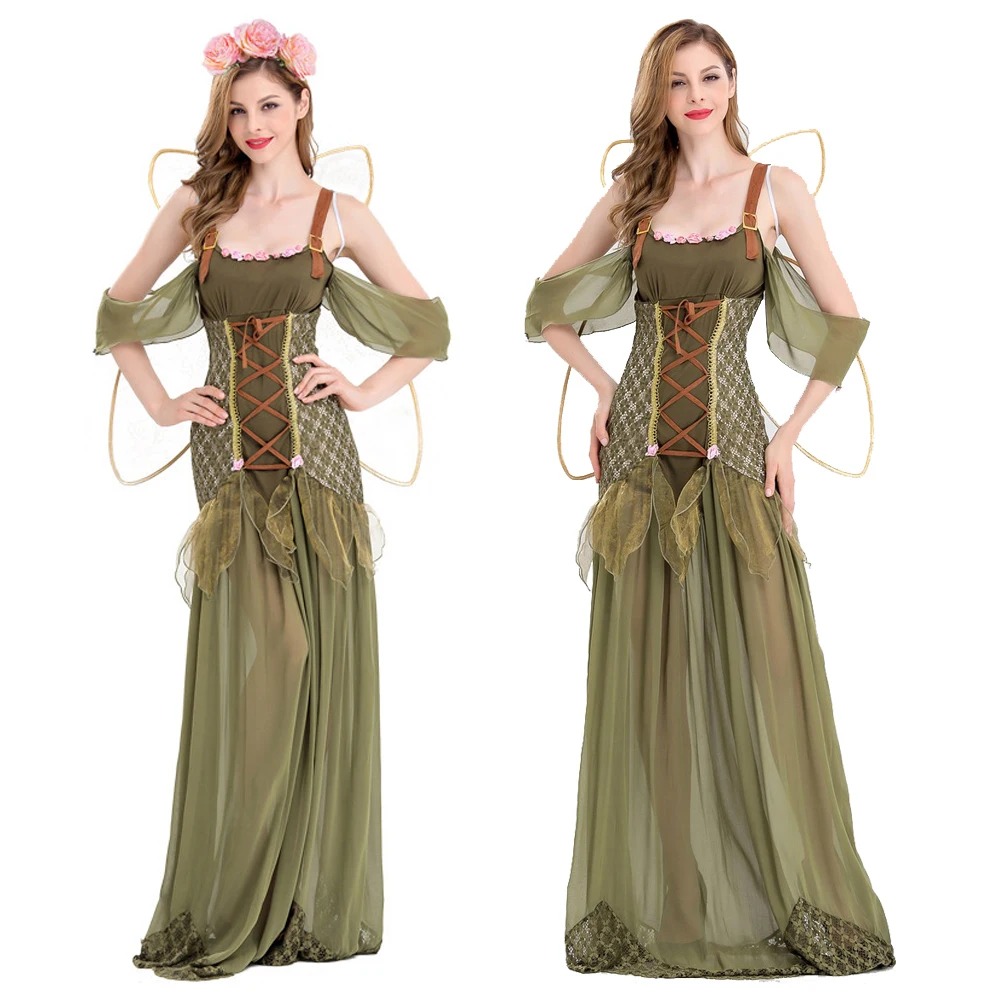 

Женский костюм принцессы с зеленым лесом на Хэллоуин, волшебный цветок, фея, сращивающаяся сетка, розовая роза, головной убор, косплей-вечер...