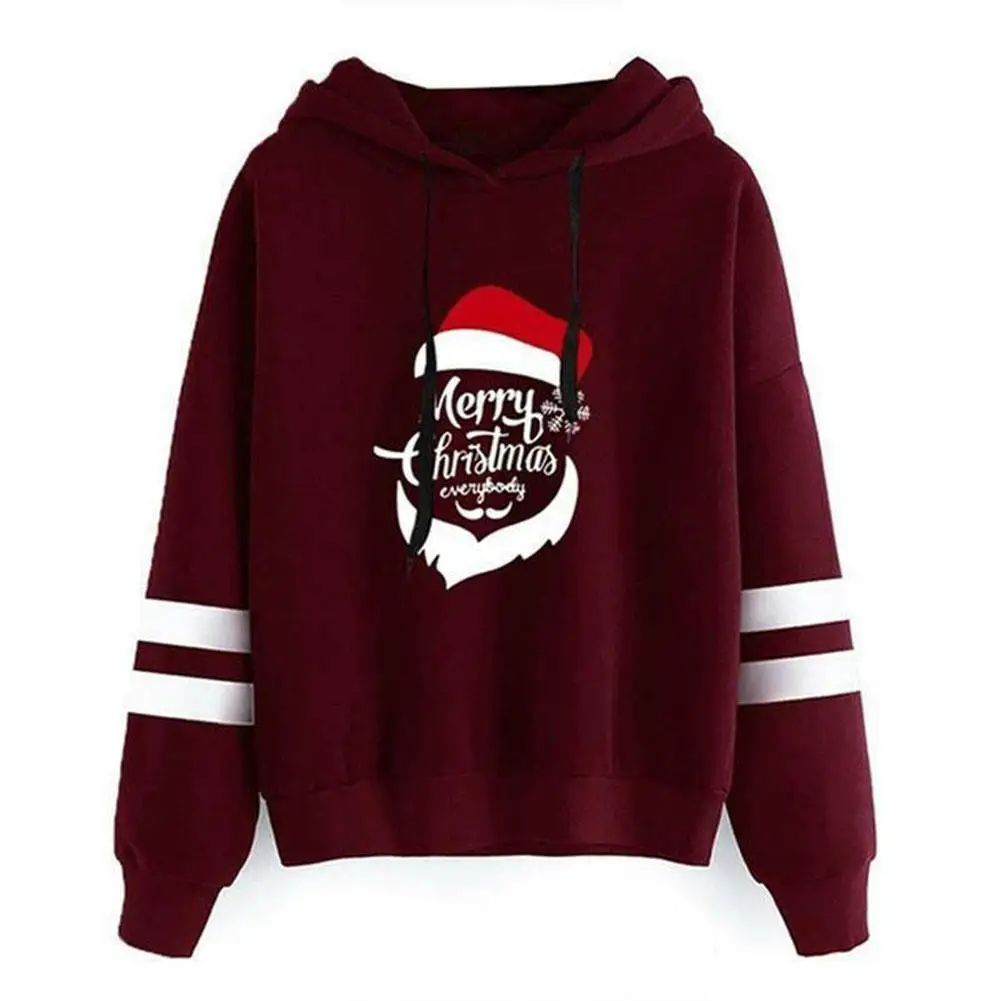 

Womens Xmas Christmas Long Sleeve Hooded Sweatshirt women Hooded Tops Pullover Loose sweater Jumper I3R6