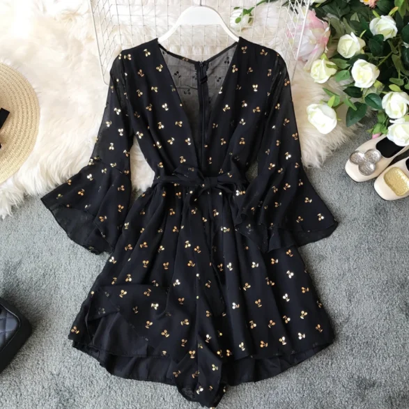 Женский шифоновый комбинезон элегантный пикантный короткий красного цвета с