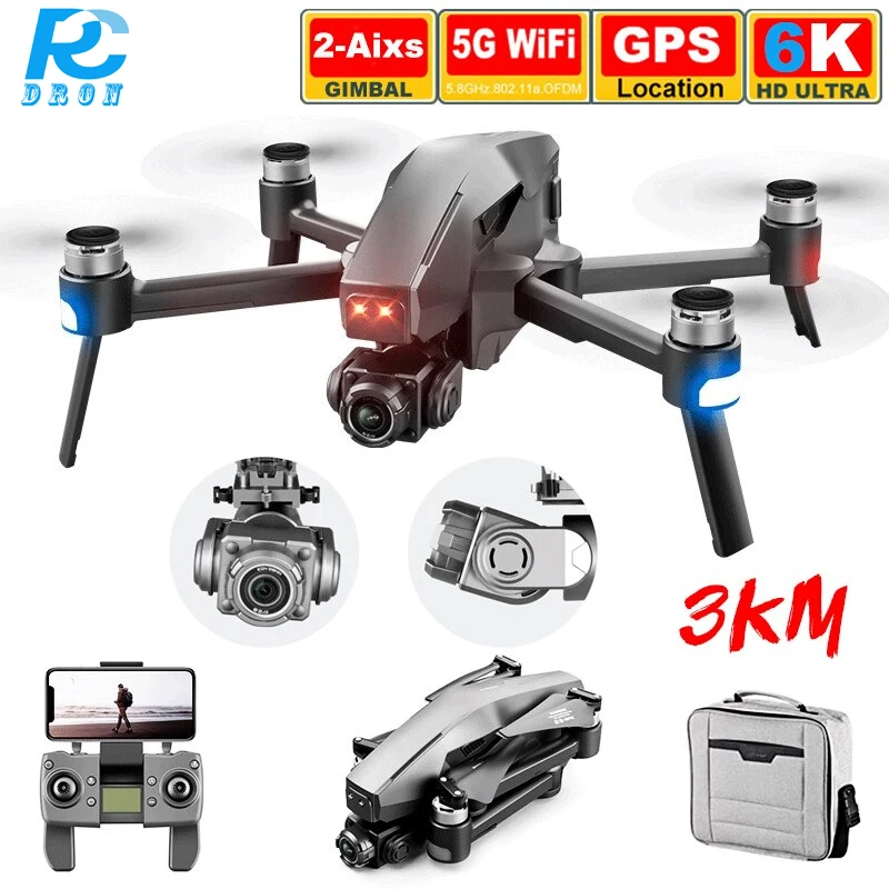 

3Km Professional Gimbal Camera Drones 6K 4K GPS Long Distance 5G WiFi FPV Brushless 28mins Self Stabilization Quadcopter Dron