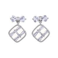 new fashion letter h bowknot ear nail stud earrings for women cz stone cute romantic square pendant charm dangle earring jewelry