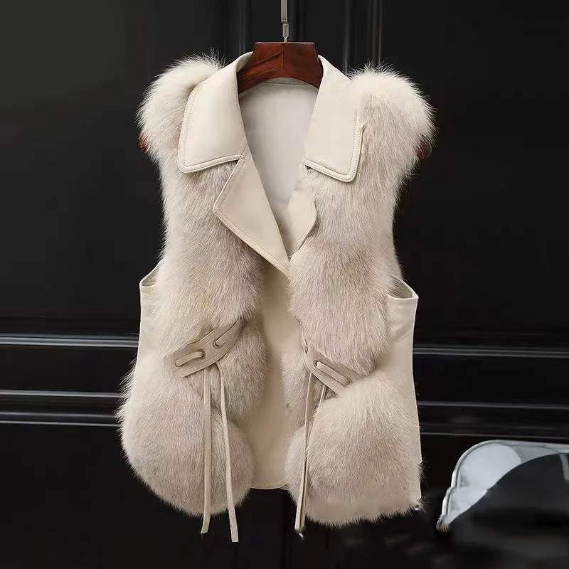 

Women's Faux Fox Fur Vest 2021 Autumn and Winter New Warm Casual Stitching Fluffy Artificial Breast Sleeveless Street jaket coat