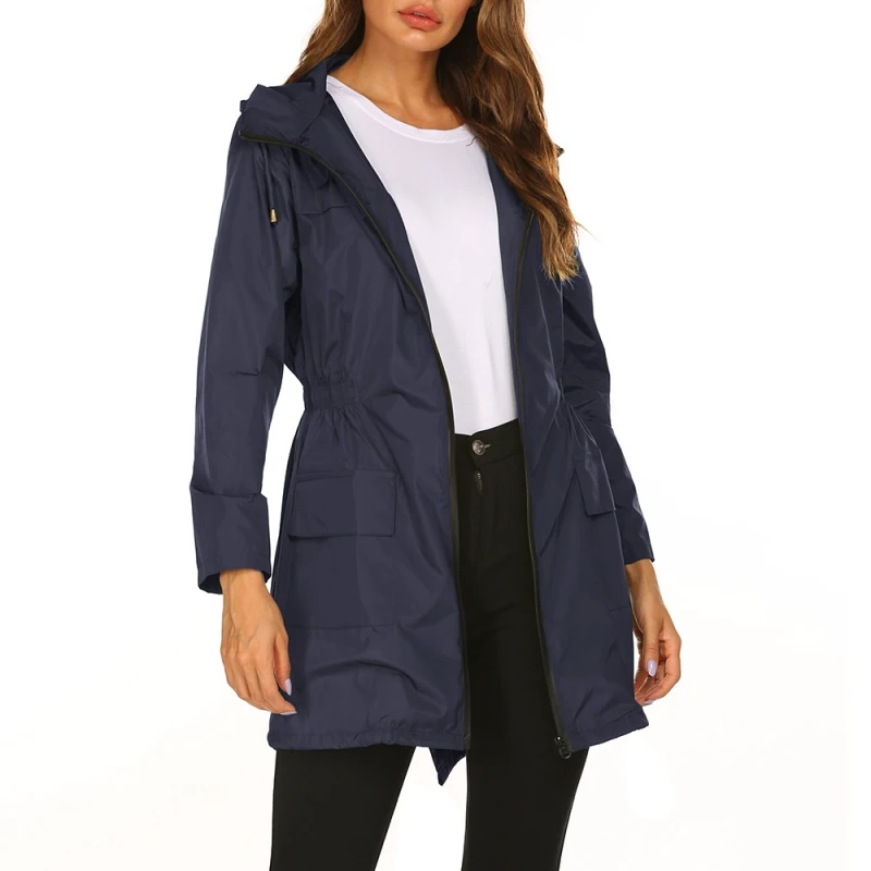 

Ladies Lightweight Raincoat For Women Waterproof Jacket Hooded Outdoor Hiking Jacket Long Rain Jackets Active Rainwear