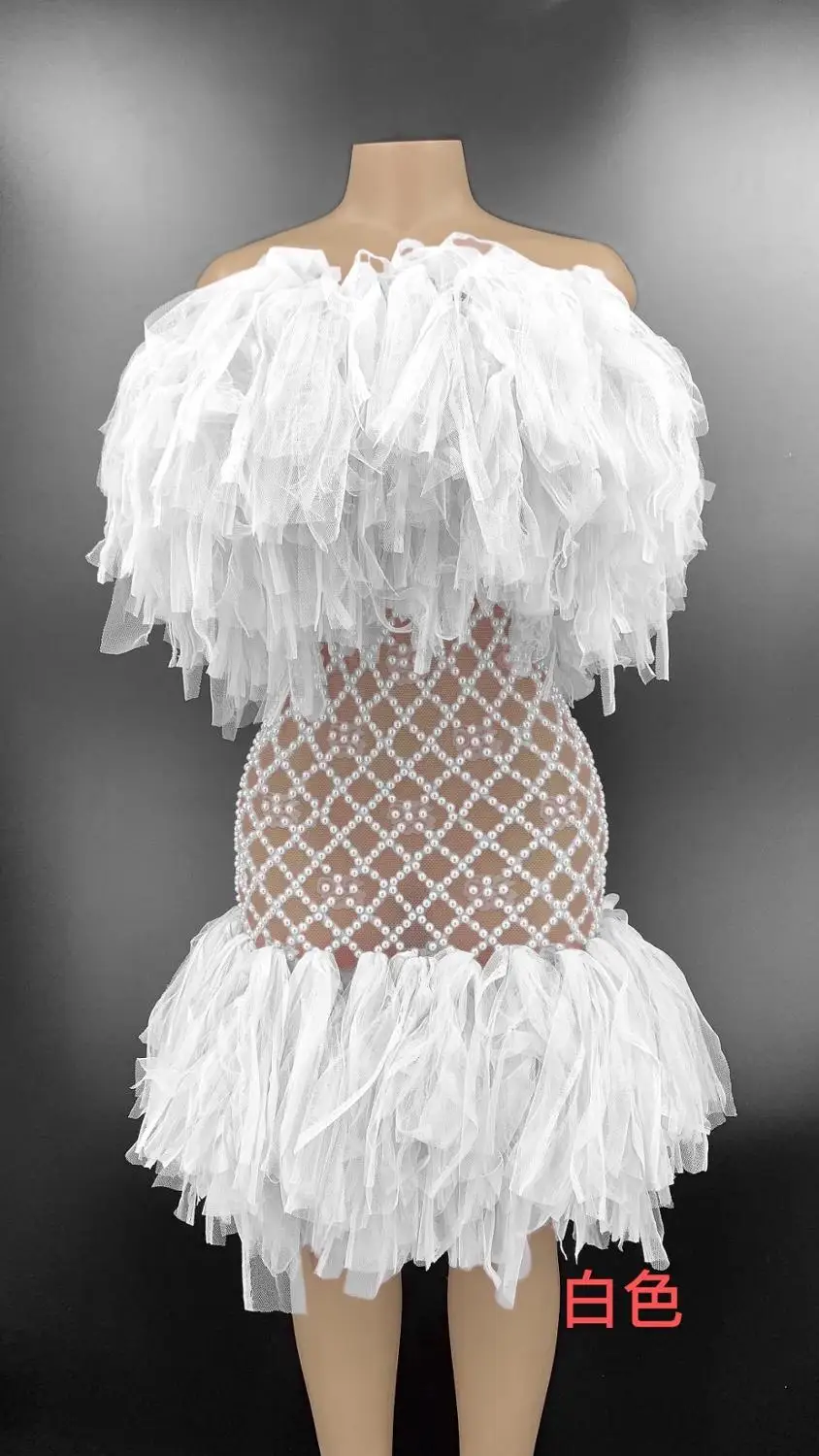 

Fashion Women White Color Sleeveless Transparent Lace Dress Short Sexy Sweet Loose Mesh Party Dresses Singer Stage Wear Vestidos