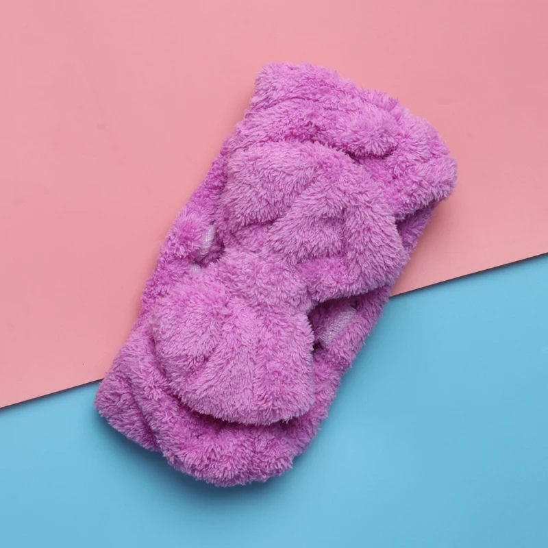 2pcs purple 2 шт., фланелевые косметические повязки на голову с мягким бантом, эластичная лента для волос, для мытья лица, душа, спа, инструменты для макияжа - Handle Color: 2pcs purple