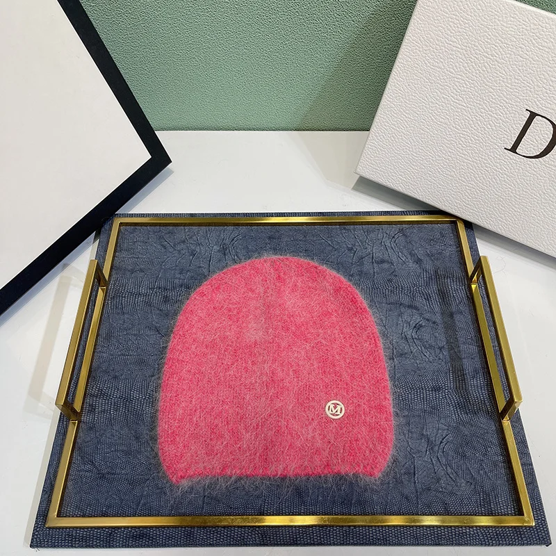 

Новинка, зимние теплые однотонные вязаные шапки для женщин, повседневные мягкие теплые шапки из Ангорского кроличьего меха, шапки для женщин, шапочка, шапки