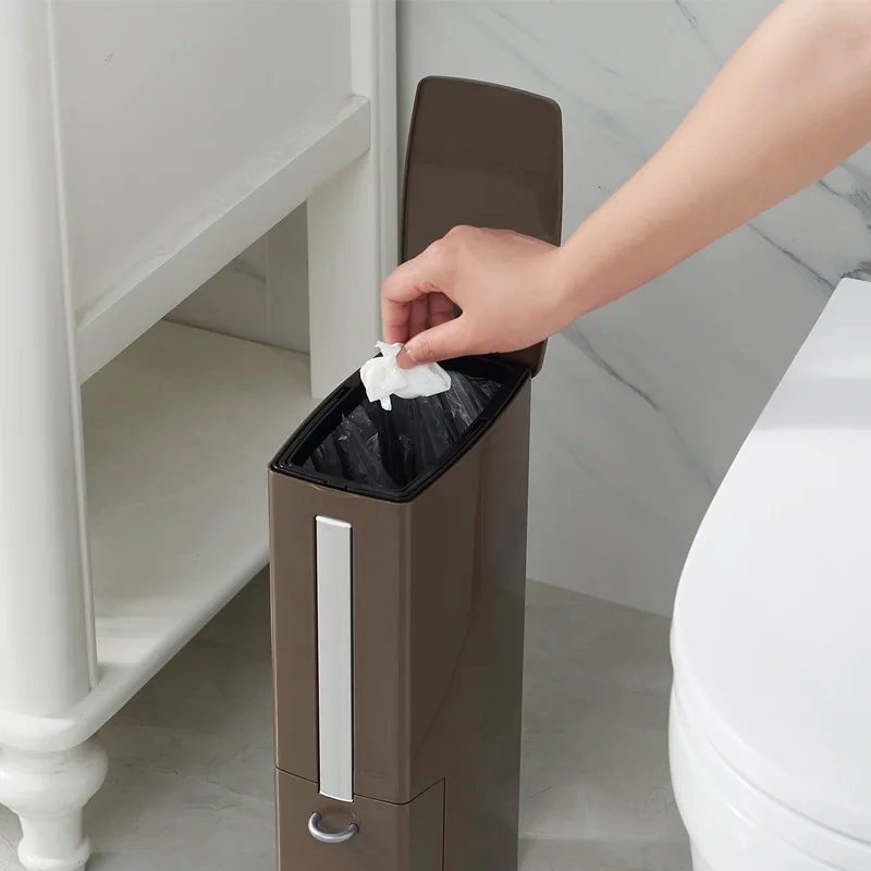 8L узкая пластиковая урна для мусора набор с туалетная щетка уборки в ванной
