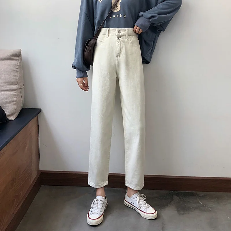 

White Small 150 Denim Pants for Women 2020 New Autumn Wear Women's Pants Spring and Autumn Super Slimming Daddy Pants