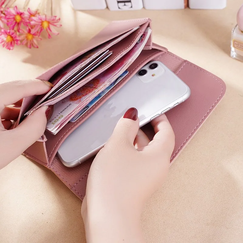 

Fashion Ladies Long Wallet High Quality Embossing Card Holder Women Leather Mobile Phone Bag Casual multi-function hasp Clutch