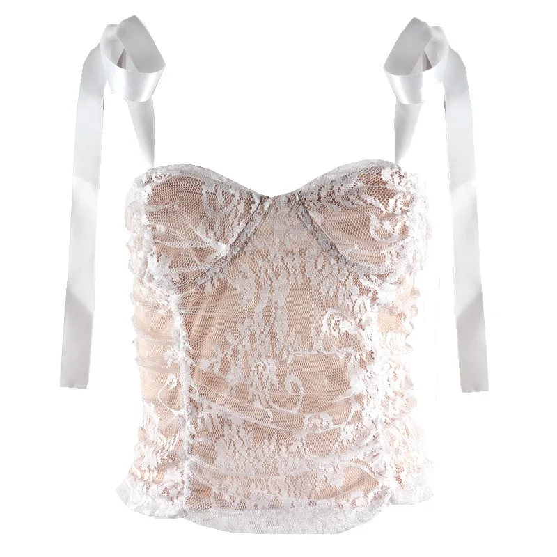

y2k White Lace Corset Tank Top Women 2021 Summer Fashion Aesthetic Clothes Camisole Clubwear Sleeveless Backless Sexy Crop Top