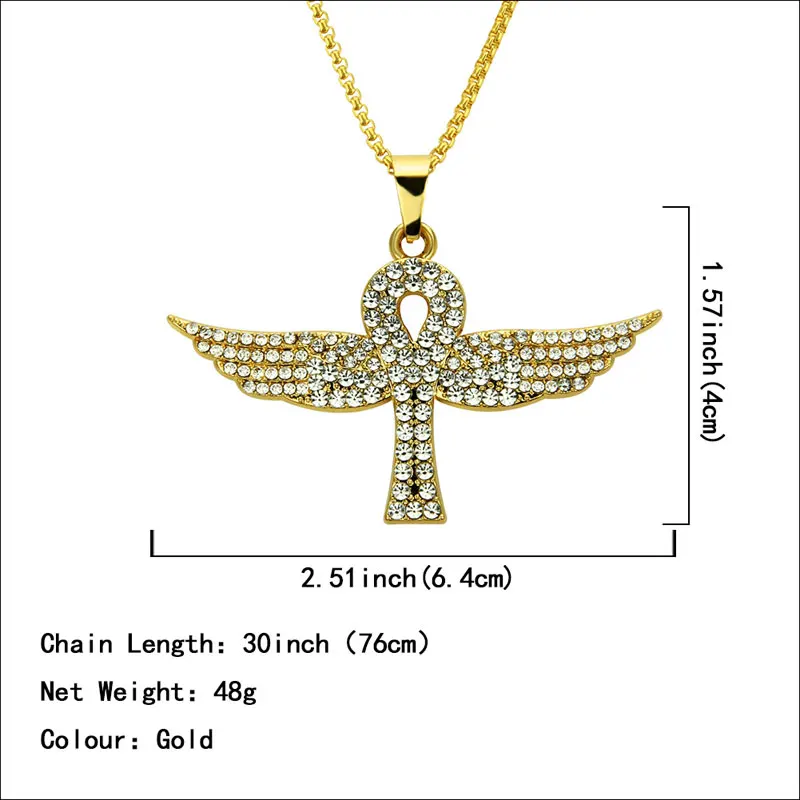 

Iced Out Bling Bling Necklace Jewelry Men Gold Plated Full Crystal Hip Hop Angel Wing Pendant Necklace
