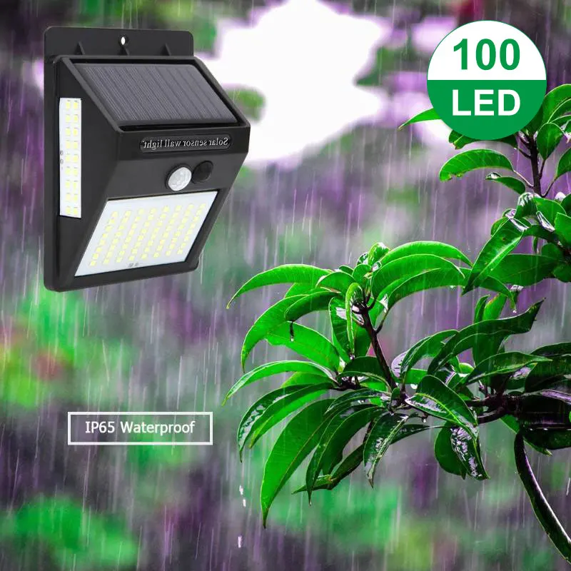 100 светодиодный уличный солнечный светильник с датчиком движения настенный