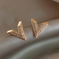 new fashion v shape stud earring with cubic zirconia geometric letter earrings for women wedding party jewelry gifts