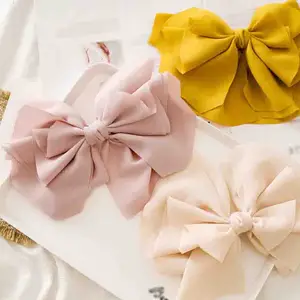 Заколка для волос женская, трехслойная, шифоновая, однотонная, с цветами, большого размера, заколка-бабочка