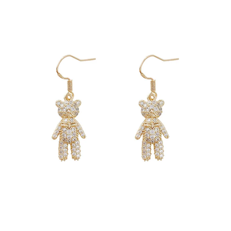 

New Kawaii Funny Bear Dangle Earrings for Women Girl Micro Zircon Hook Earrings Animal Bear Earrings Creative Drop Jewelry Gifts