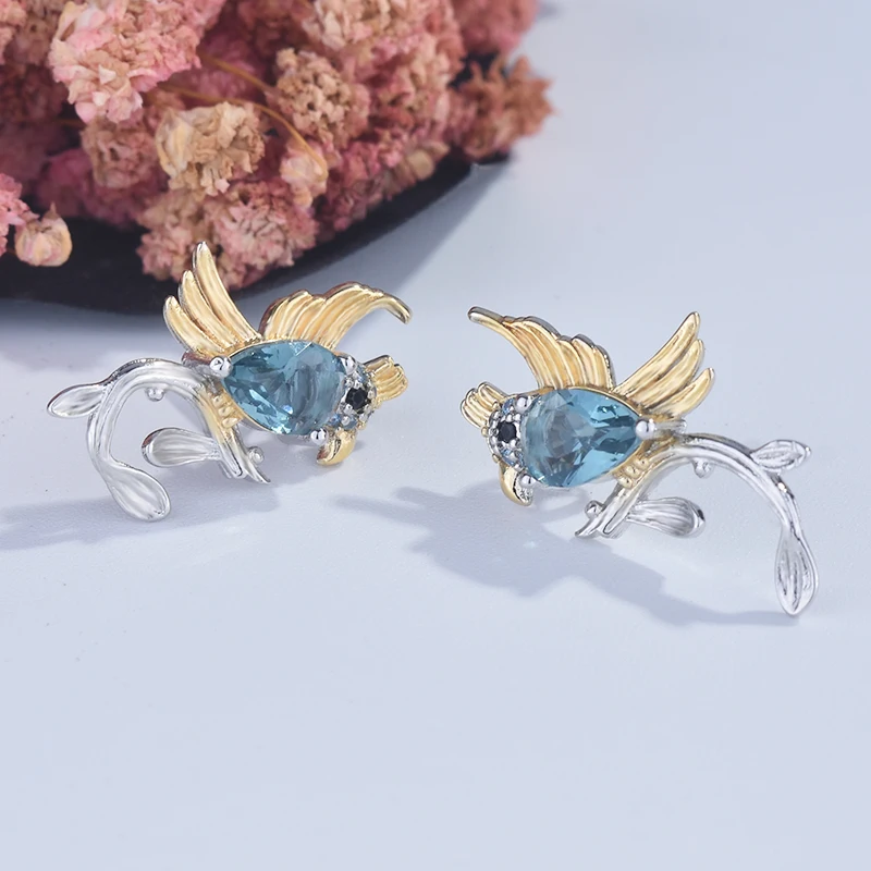 Новое модное элегантное платье с птичкой серьги гвоздики серёжки Стразы Голубой