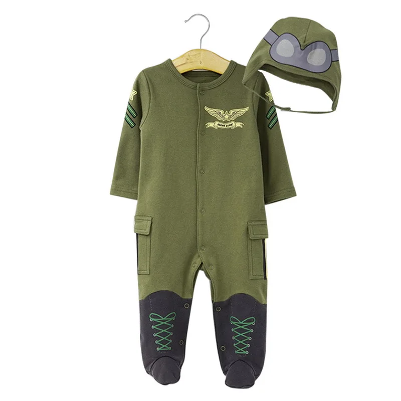 Army Green Oeak Airman/Детские комбинезоны+ шапочка; Одежда для мальчиков; комбинезоны для новорожденных; комбинезоны; Roupas; костюмы зеленого цвета; топы - Цвет: Army Green