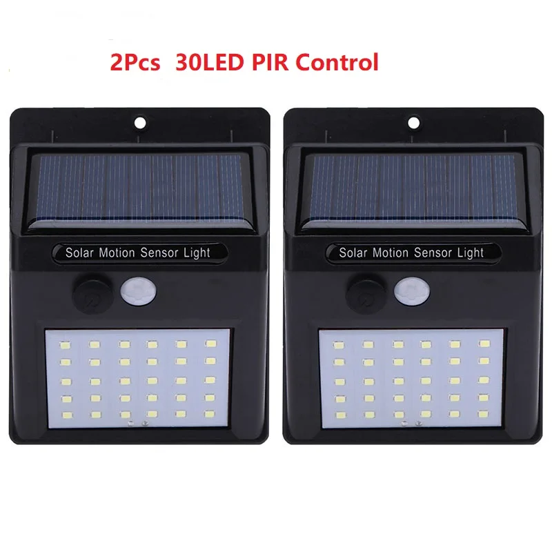 2PCS 30LED 1, 6 штук в партии, 30/40 светодиодный солнечный светильник движения PIR Сенсор Перезаряжаемые светодиодный Солнечный настенный светильник на открытом воздухе Водонепроницаемый шланг для полива огорода, двора, лампы - Испускаемый цвет: 2PCS 30LED
