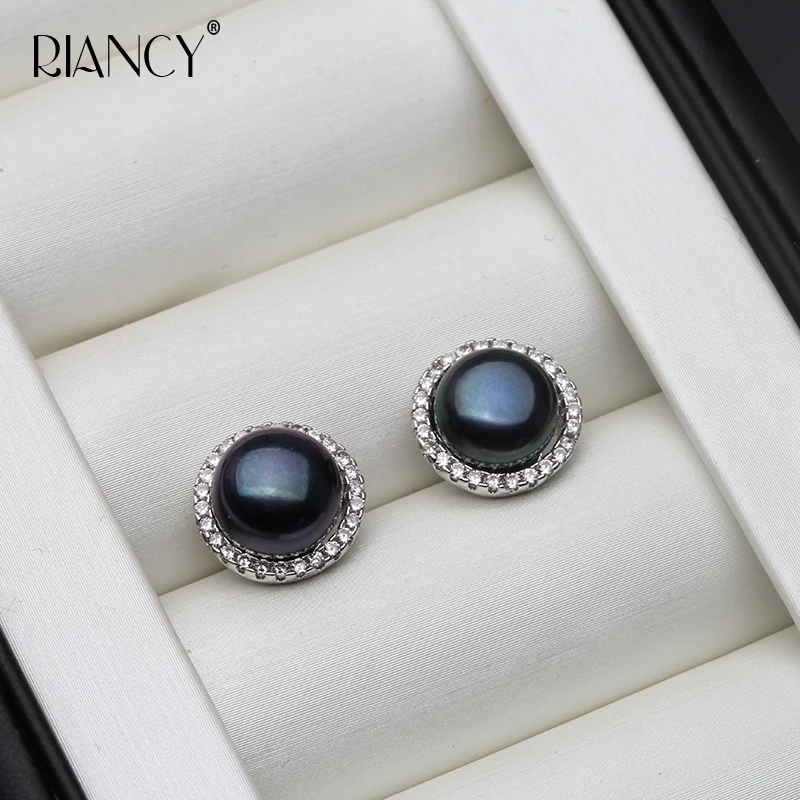 

Fashion natural black freshwater pearl earrings 9-10mm large beads for women wedding gift