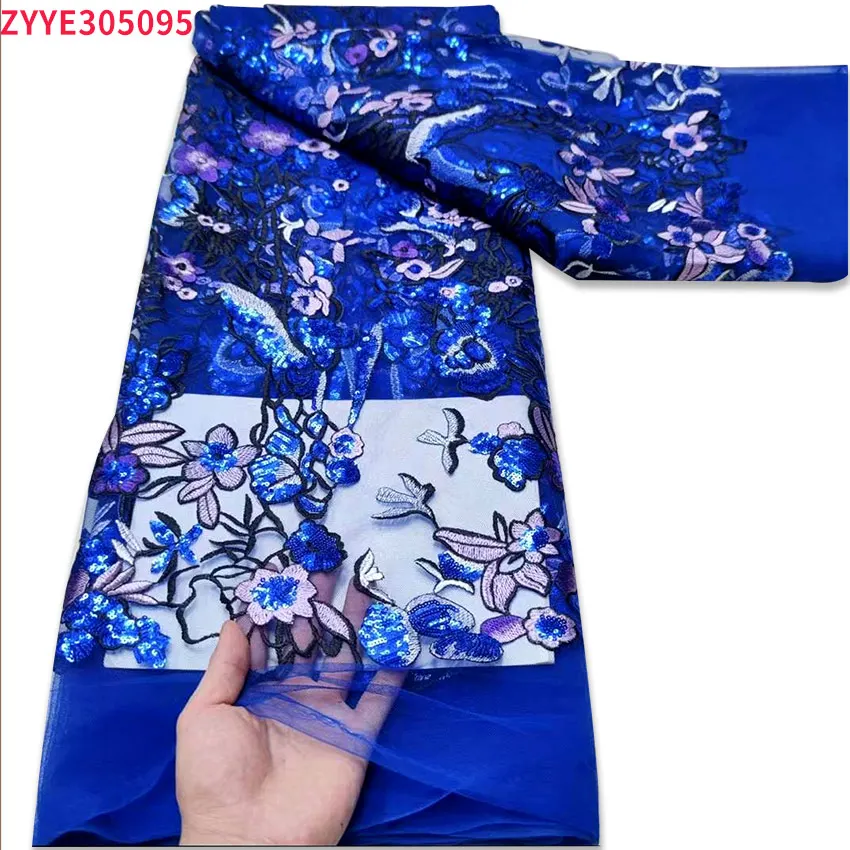 

2021 African lace fabric high quality tulle sequin lace fabric suitable for dress parties ZYYE050095