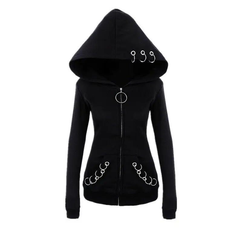 

Ladies Gothic Plus Hoodie Hooded Jacket Coat Punk Zipper Sweatshirt Outwear