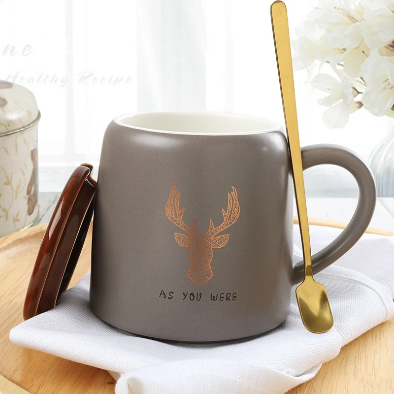 

Cute Large Coffee Cat Mug Animals Ceramic Nordic Style Lid Spoon Cups Tea Couple Tazas Para Cafe Porcelain Mug Blue EA60MK