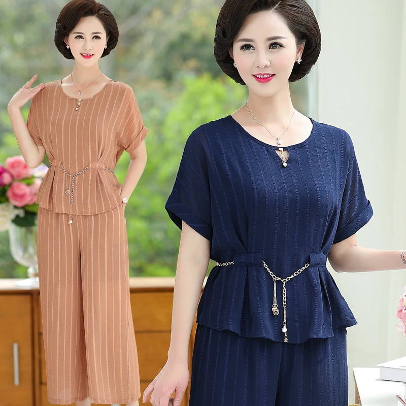 Летний костюм для женщин среднего возраста футболка с коротким рукавом и