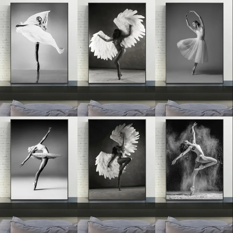 

Modern Fashion Dancing Ballet Girl Canvas Painting Victoria Secret Angels Wings Girl Poster Graceful Dance Picture Home Decor