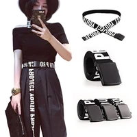 woman gothic harajuku street belt canvas punk letters printed decoration loop shaped mental buckle jeans waist belt 2019 new