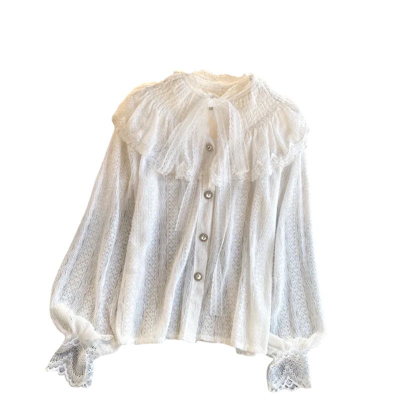 

2020 Temperament Fashion New Women's Puff Sleeve Lace Bottoming Shirt Women Sweet Ruffled Slim Top UK861