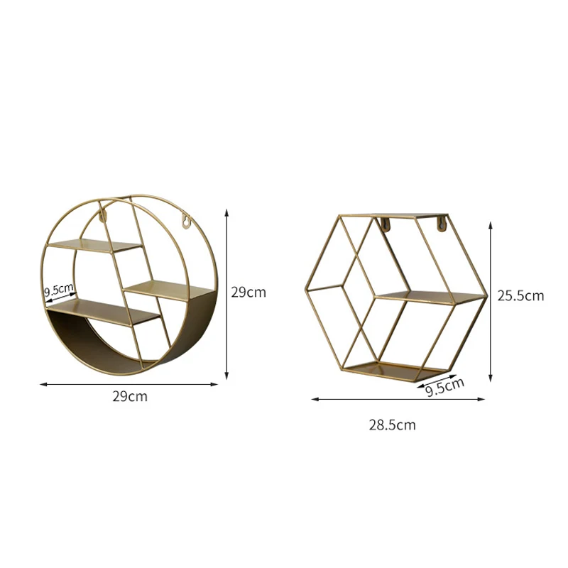 

Nordic Style Metal Hexagon Wall Decoration Frame Living Room Wall Storage Shelf Shop Display Stand With LED Lights