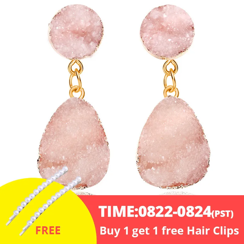 Pink 17 км богемные зеленые кристаллические друзы серьги для женщин смешанные цвета большой камень смолы люстра Висячие серьги Mujer Винтажные Ювелирные изделия Прямая поставка - Окраска металла: Pink
