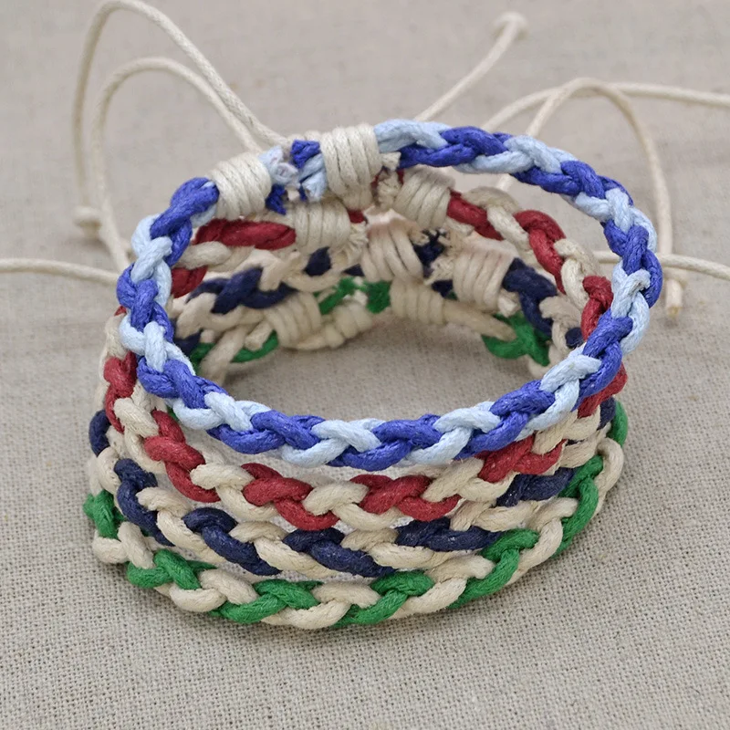 Разноцветные веревочные браслеты и в стиле бохо плетеные ручной работы из