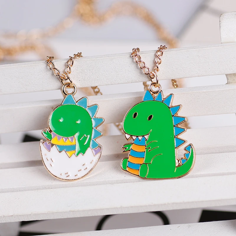 

DIY Creative Jewelry Cartoon Fashion Dinosaur Necklace Green Broken Shell Animal Pendant Cute Children's Jewelry Birthday Gift