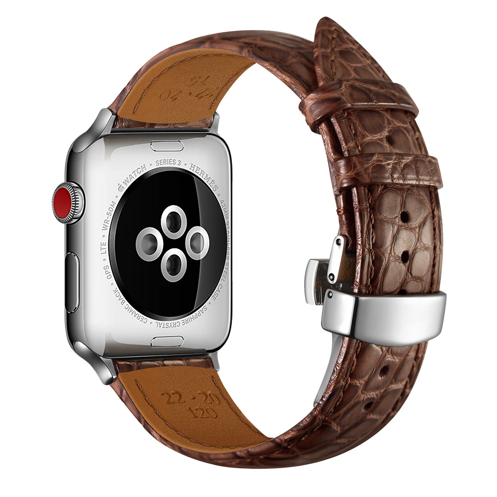Французский ремешок из кожи аллигатора для Apple watch, 4 ремешка, 44 мм, 40 мм, iwatch 5, 4, 3, 2, 1, 42 мм, 38 мм, топ браслет, Ремешки для наручных часов, 44 мм