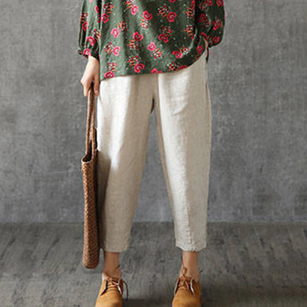 Осенние повседневные женские однотонные брюки 9/10 с эластичным поясом джоггеры