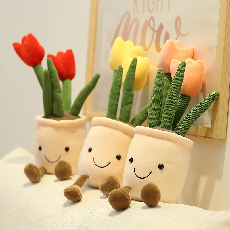 

New 35/25CM Lifelike Tulip Plush Toys Stuffed Soft Plants Bookshelf Decor Doll Creative Potted Flowers Pillow for Girls Gift