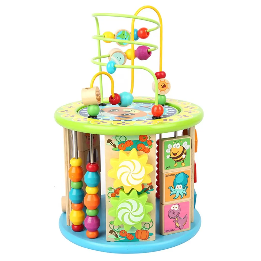 

Montessori Early Childhood Learning Educationa Toy Multi-Function Six-Sided Large Round Bead Treasure Box Puzzle Beaded Math Toy