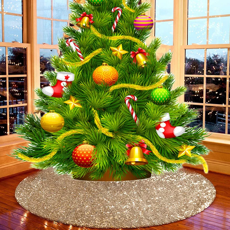 

Christmas Tree Skirts Sparkly Tree Skirt Fabric Carpet Round Gold Sequin Christmas Tree Mats Beautiful Photography Tree
