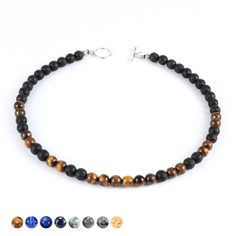 

Unisex Natural Stone Necklace Men Women 18/20 Inch 8mm Hematite Tiger Eye Lava Rock Beads Chokers Necklace Gemstone Jewelry