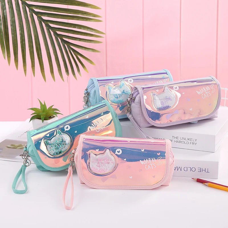 Новый двусторонний чехол карандаш с блестками для девочек школьные