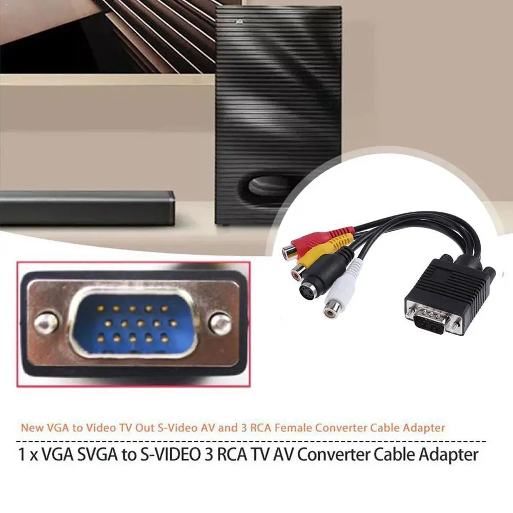 Для VGA SVGA к S Video 3 RCA AV видео ТВ из ПК компьютера адаптер для ноутбука конвертер